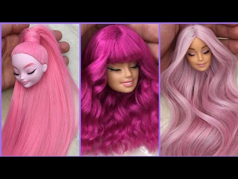 NEW COOL Hairstyle for DOLL! DIY Miniature Ideas for Barbie Doll Transformation ~ Wig, Dress Makeup