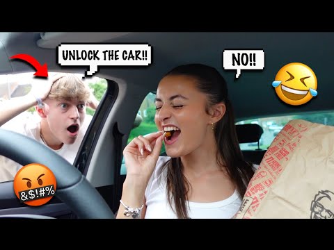 LOCKING My BOYFRIEND Out The CAR & EATING ALL HIS FOOD! *FUMING*