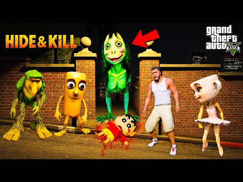 “GTA 5 : Scary Momo Plays Hide & Kill with Shinchan, Franklin & Brainrot Animals in Telugu
