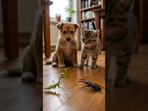 Puppy & Kitten Watch a Bug Showdown 🐶🐱