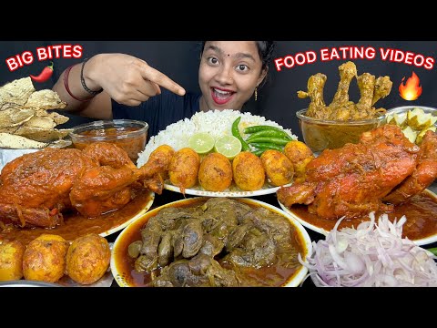 2 BIG WHOLE CHICKEN CURRY 🐔 LIVER MASALA CURRY, FRIED EGG WITH RICE EATING 🤤😋 EATING VIDEOS 🔥 FOOD🌶️