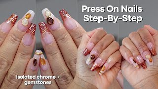 GOLD GEMSTONE NAILS 💫 how to make press on nails step-by-step + how to do isolated chrome nails