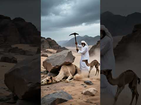 A camel calf saves his trapped mother with the help of an elder! #animals #rescue #humanity