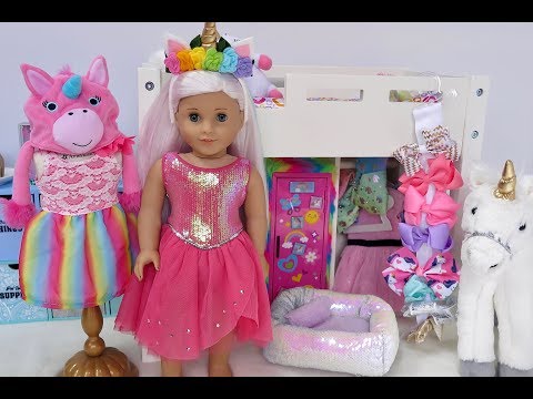 American Girl Doll Bedroom with Unicorns & Rainbows