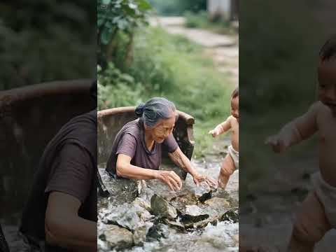 Grandma is trapped in the water tank and the baby rescues grandma's touching positive energy