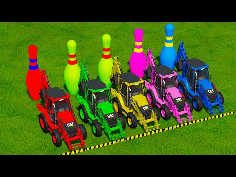 LOADER OF COLORS ! TRANSPORTING & LOADING PINS WITH CAT BACKHOE LOADERS ! Farming Simulator 22