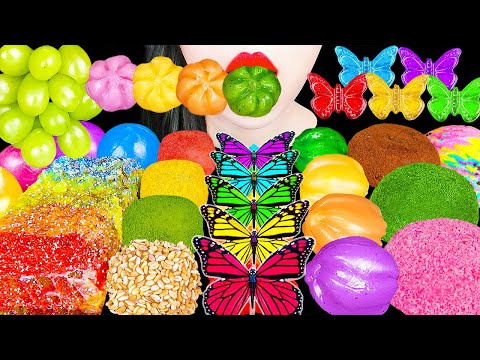 ASMR RAINBOW DESSERTS *BUTTERFLY KOHAKUTO, HONEY COMB TTEOK 무지개 나비 레인보우 벌집꿀 떡모음 코하쿠토 디저트 먹방 MUKBANG