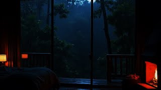 Cozy Cabin in Rainy Night with Fireplace Crackling | Deep Sleep Sounds