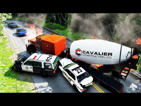 TRANSPORTING POLICE CARS TRACTORS Truck WITH COLORED - BeamNG.drive PHYSICAL COLLISION #12