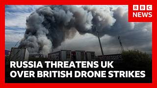 YouTube video thumbnail:  Russia Threatens UK Will “pay Price” After Drones Strike Targets Deep Inside Country