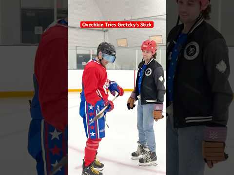 Ovechkin tries Gretzkyโs stick ๐ #hockey #pavelbarber #Ovechkin