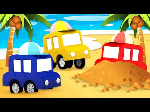 Os quatro carros coloridos vão para a praia! Desenho animado infantil. Desenhos animados