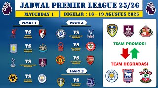 Jadwal Lengkap Premier League 2025 26 Matchday 1 ~ Daftar 20 Team Premier League 2025 2026