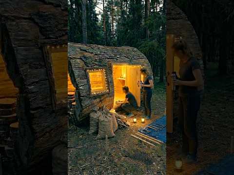 Women vs A 1000-Year-Old Log #campping #bushcraft #shorts