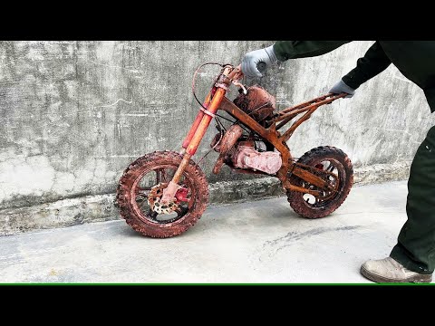 Old rusty 50cc motorcycle completely restored