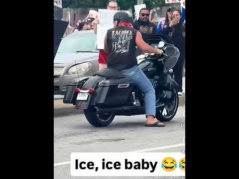 BIKER TROLLS ICE PROTESTERS WITH ICE ICE BABY SONG! #shorts #lol  #usa #trump #maga #ice