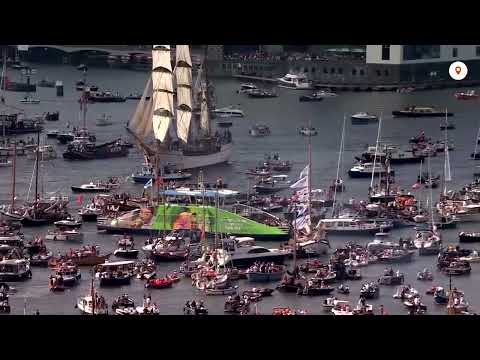 YouTube video thumbnail: Thousands of Boats Arrive in Amsterdam for Sailing Festival