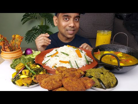 ASMR SPINACH RECIPE and RED PTATO DUM WITH FRIED RICE MUKBANG FOOD EATING SHOW