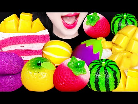 ASMR Mango Mochi Fruit Bean Cake 망고 모찌 찹쌀떡 과일 화과자 먹방 Mukbang, Eating