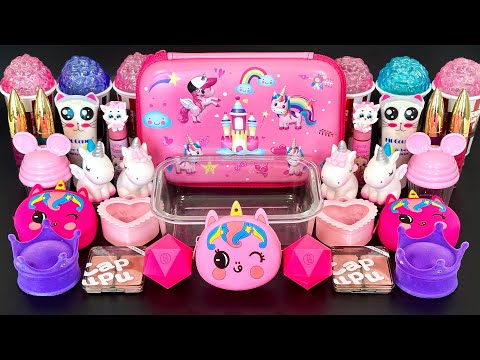 ASMR Slime Rainbow 🌈 Mixing eyeshadow, makeup and glitter into Slime. Relaxing slime video.