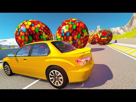 Destroying Cars With Giant Candy Balls BeamNG.drive