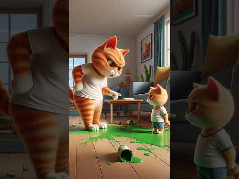 Little cats drop bucket full of paint as they play #shorts #cats #catvideos
