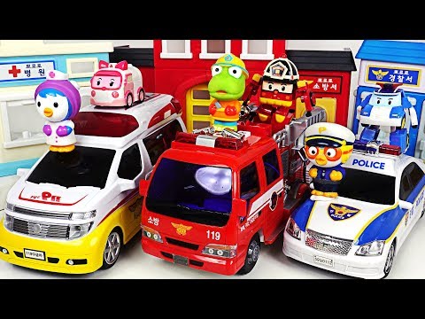 Robocar Poli Police car, Ambulance, Fire Truck! Go! Defeat the villains with Pororo! #PinkyPopTOY