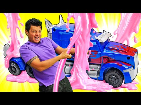 ¡Trampa de SLIME para Transformers! Juegos de coches y robots para niños