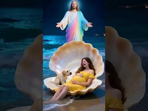 "The pregnant woman is pushed into the sea by the man, and the puppy and Jesus save her🙏"