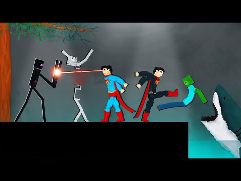 Superman Team vs Minecraft Creatures on Sea With Shark in People Playground