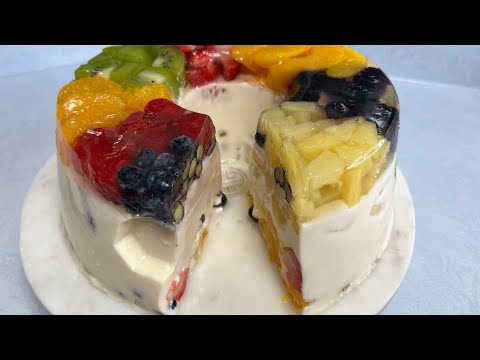 Gelatina de frutas con leche rica y fácil