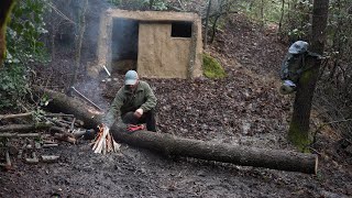 Building a Permanent Warm Clay Shelter in the Woods | Solo Bushcraft Survival with my Dog