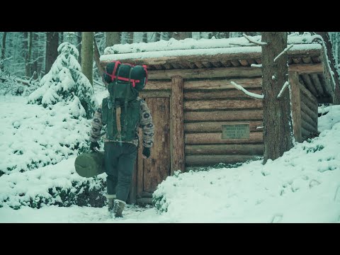 Remote Forest Cabin. 2-Days solo Winter Camping. Making a Teepee Fire. Camping Video for Sleeping