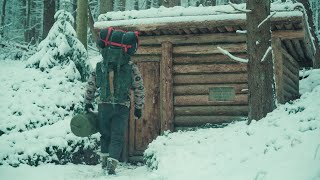 Remote Forest Cabin. 2-Days solo Winter Camping. Making a Teepee Fire. Camping Video for Sleeping
