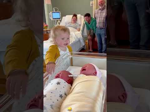 Toddlers meeting newborn Hilarious🤣#baby#newborn#toddler#adorable#cute