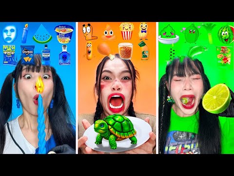 Brown VS Green VS Blue Food Eating Challenge 미스터리 캔디 챌린지 | ASMR MUKBANG