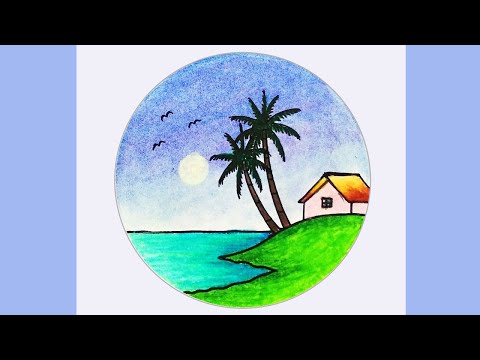 Gambar Pemandangan | Cara Menggambar Pemandangan Tepi Pantai Yang Indah Dengan Oil Pastels