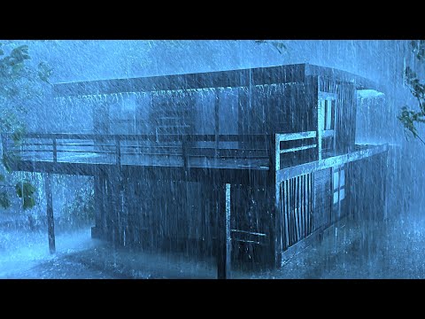 Restful Sleep with Heavy Wind, Thunder Rumbling & Rain Pouring on Worn Tin Roof in Gloomy Forest