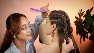 ASMR Viking-Inspired Braided Hairstyle |  Hair Brushing, Intricate Braids & Accessories Application