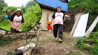 Jina Cutting Pig food in Jungle II Jina Working at home@Manjitamrnati @AloneAdhirajnepal