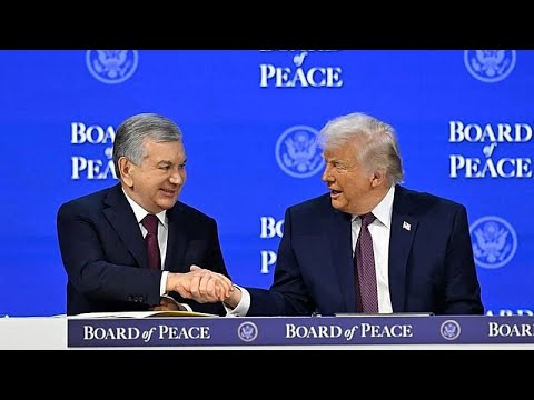 YouTube video thumbnail: Uzbek President Mirziyoyev Signs Board of Peace Charter and Holds Talks in Davos