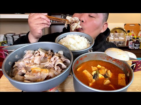 입 맛이 너무 없어서 추억의 코펠밥을 만들었어요.. 삼겹살+우렁된장찌개 MUKBANG