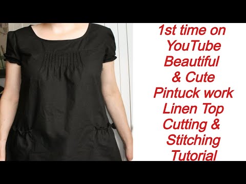 Italian designer linen top with frilled pockets and sleeves, pintuck Top (Part2) cutting & stitching