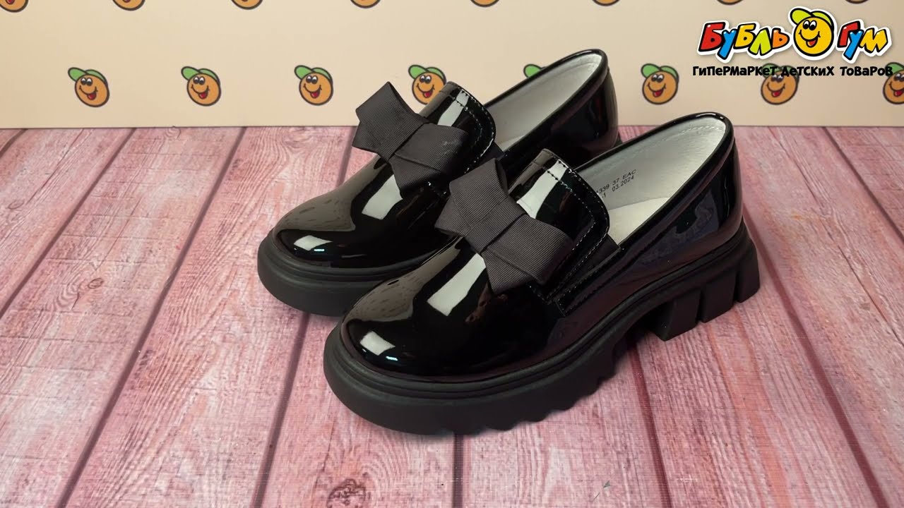 Туфли Barbaris лоферы с декором текстильный бант лаковые черные - видео