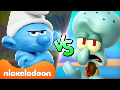 Bob Esponja | Calamardo contra Pitufo Gruñón: ¿Quién es más gruñón? 🤨 | Nickelodeon Español