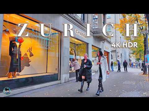 Switzerland Zurich 🇨🇭 Explore the autumn vibrant Bahnhofstrasse & Niederdorf Walking tour 4K HDR