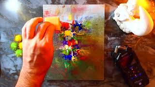 Colorful Stretched Abstract Painting In Acrylics | ASMR Palette Knife | No Music