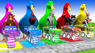 5 Giant Duck Cartoon,Cow,Dog,Elephant,Pig,Chicken Paint Wild Animals Crossing Fountain Animation