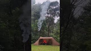 Hot Tent Camp in Heavy RAIN #camping #raincamping #hottent