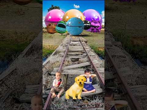 Golden Cute Dog & baby vs All colors Pacman & train driver tom…